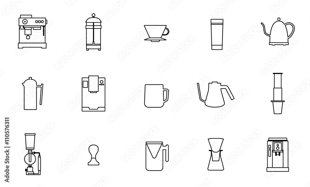 Coffee equipment vector flat line icon collection Coffee equipment vector flat line icon collection