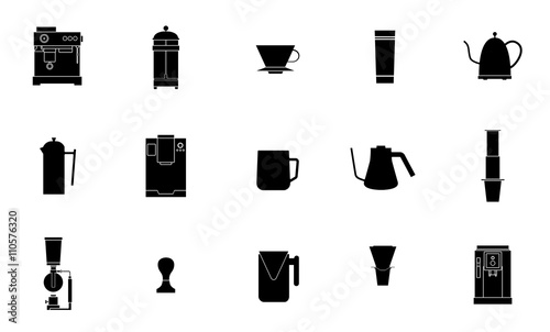 Coffee equipment vector flat line icon collection