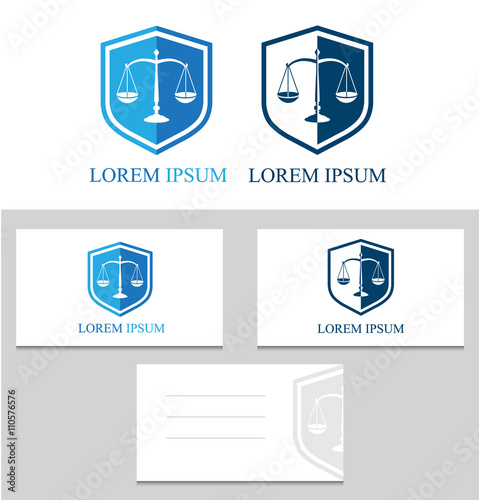 Logotypes with scales on the background of the shield