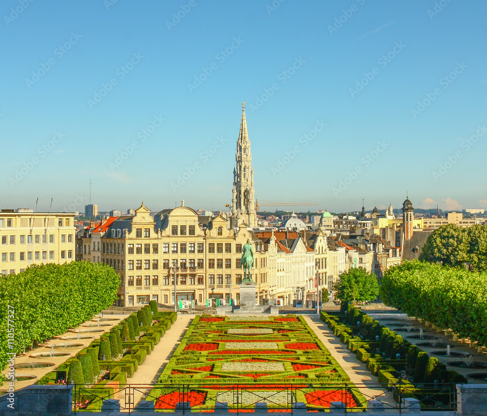 BRUSSELS - JUNE 12, 2011:  Cityscape of Monts des Arts in sunny