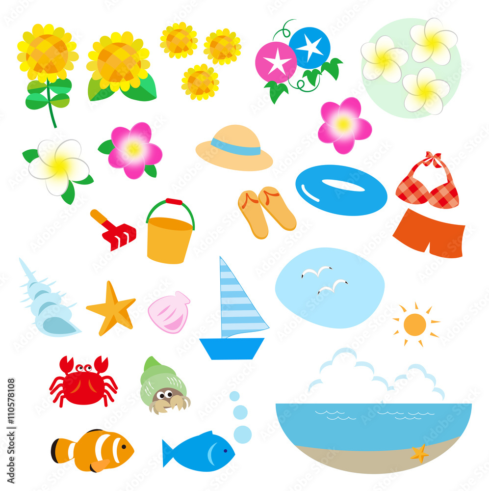 夏のアイテム 海 セット Stock イラスト Adobe Stock