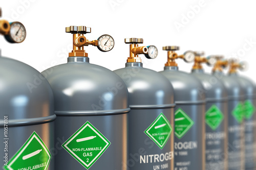 Fotografie Row of liquefied nitrogen industrial gas containers