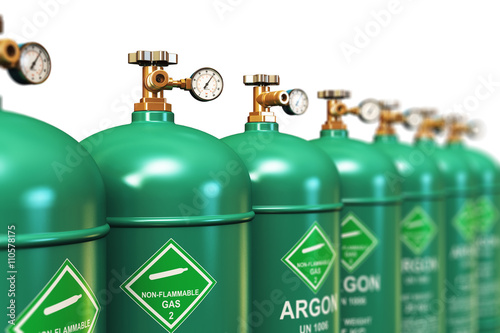 Row of liquefied argon industrial gas containers photo