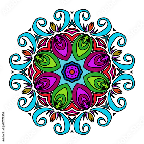 Vector Illustration. Colourful Hand Drawn Mandala, Oriental Decorative Element, Vintage Style.