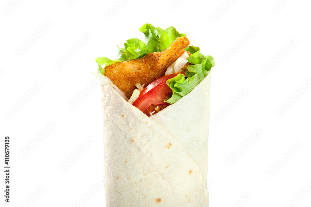 Tortilla with meat and vegetables - obrazy, fototapety, plakaty 