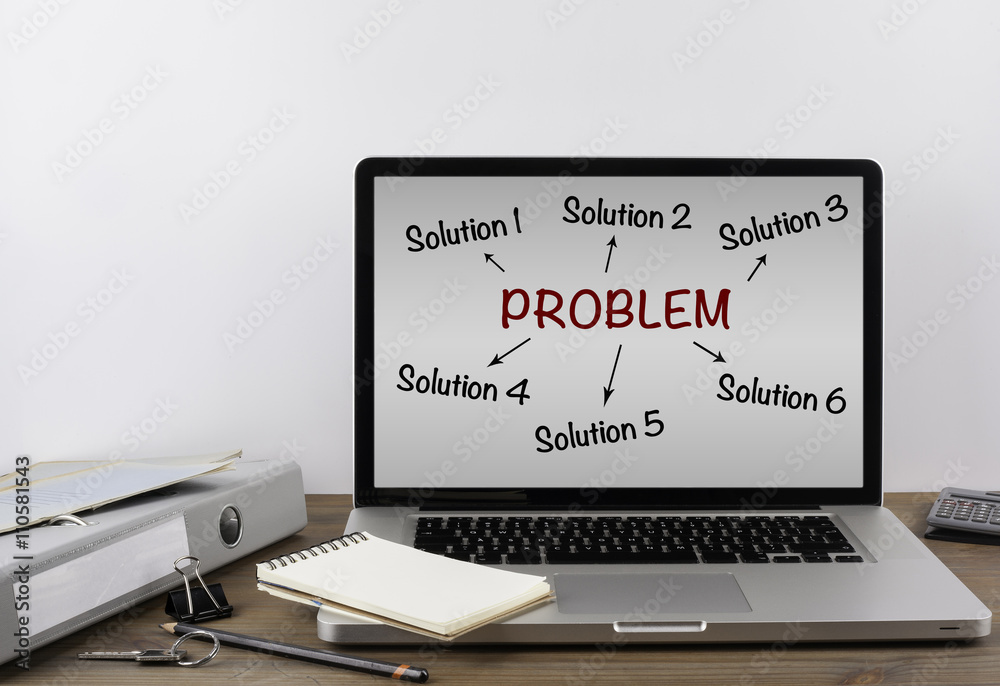 Office desk with a laptop. Problem solving aid mind map Stock Photo ...