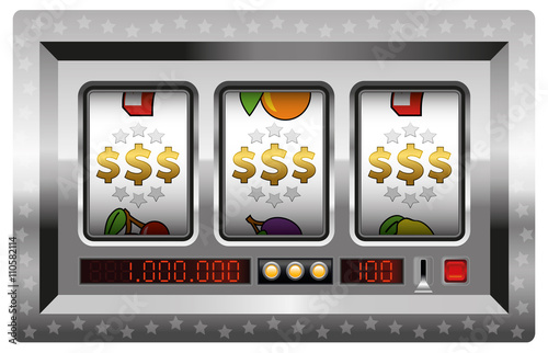 Dollar symbols win - silver slot machine. Isolated vector illustraon on white background.