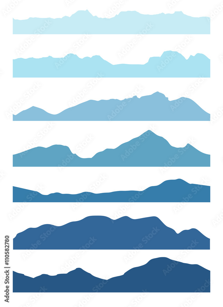 Seamless mountains silhouettes set. Vector collection.