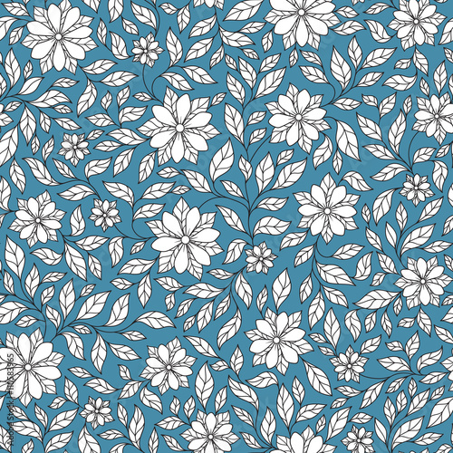 Seamless vector floral pattern with colorful fantasy plants and