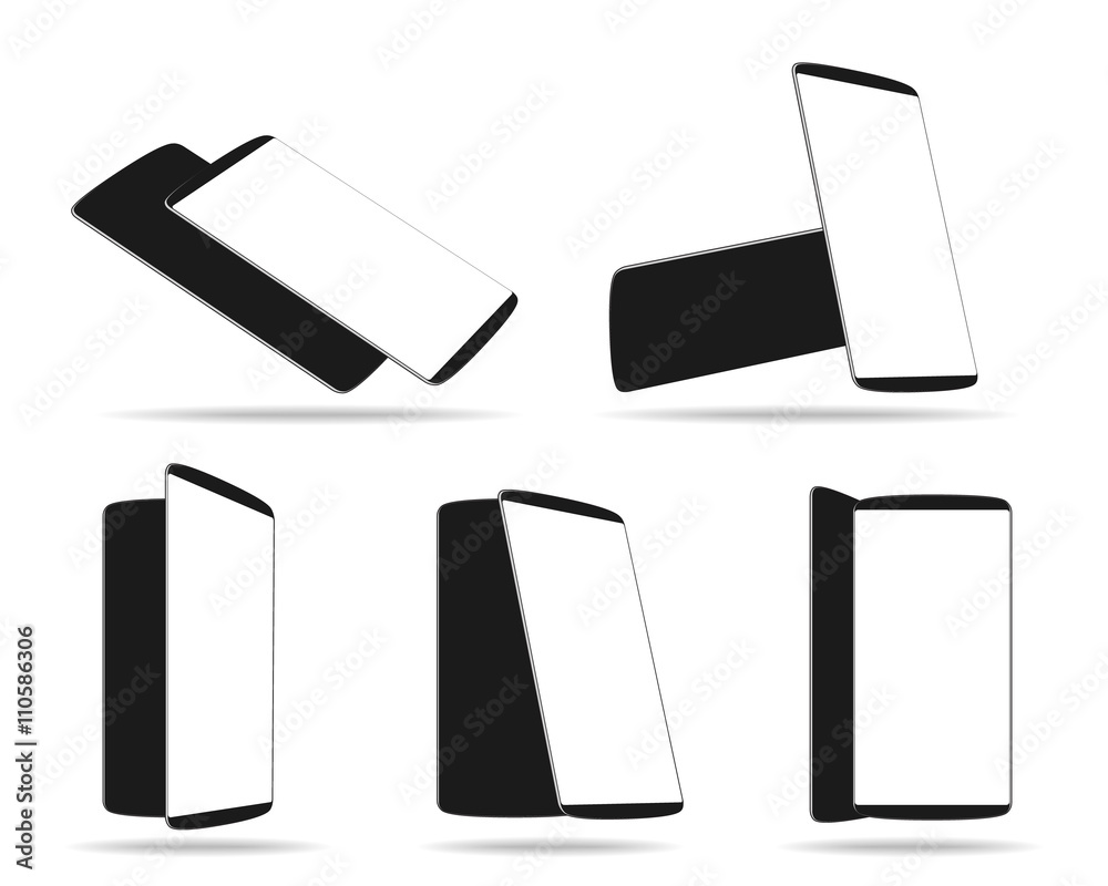 Set modern smartphones different angles views isolated on white Set modern smartphones different angles views isolated on white