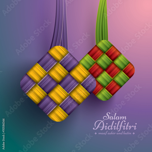 Ketupat (rice dumpling). Salam Aidilfitri means celebration day. Maaf zahir dan batin means please forgive (me) outwardly and internally.