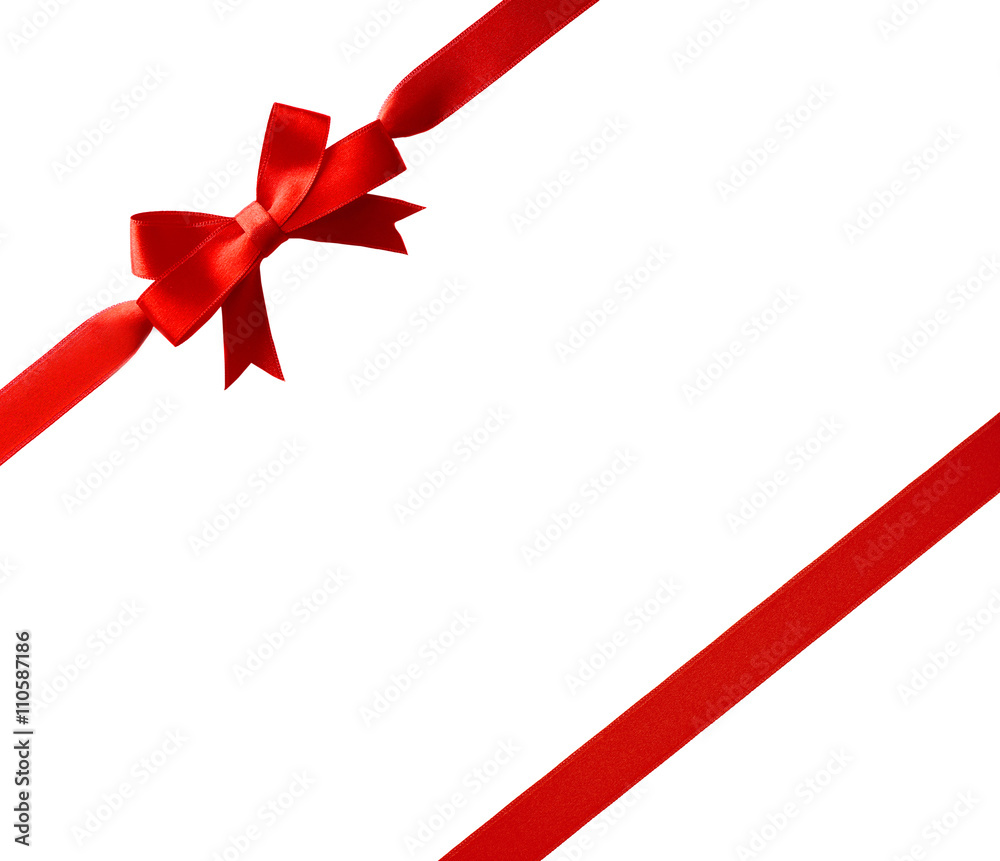Red diagonal ribbons and bow, isolated on white Red diagonal ribbons and bow, isolated on white