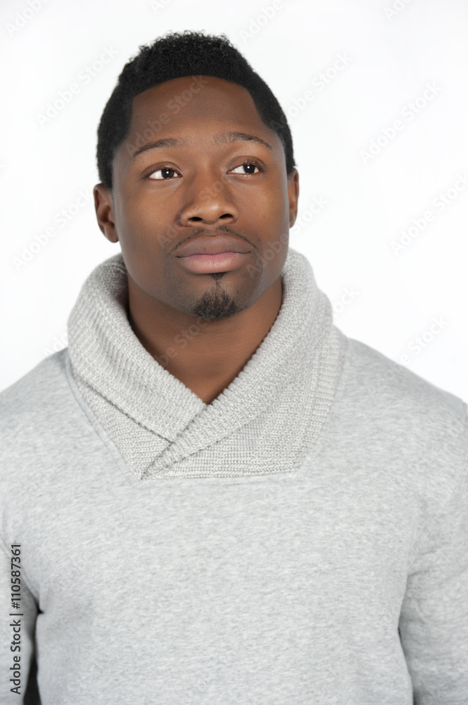 African American Male in Gray Sweater African American Male in Gray Sweater
