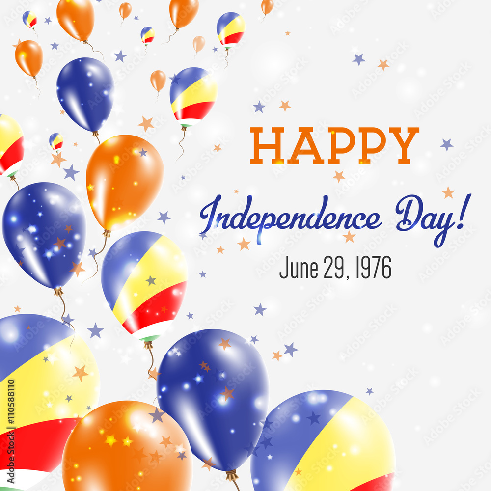 Seychelles Independence Day Greeting Card. Flying Balloons in ...