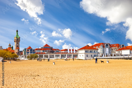 Baltic beach with beautiful architecture of Sopot, Poland. photo