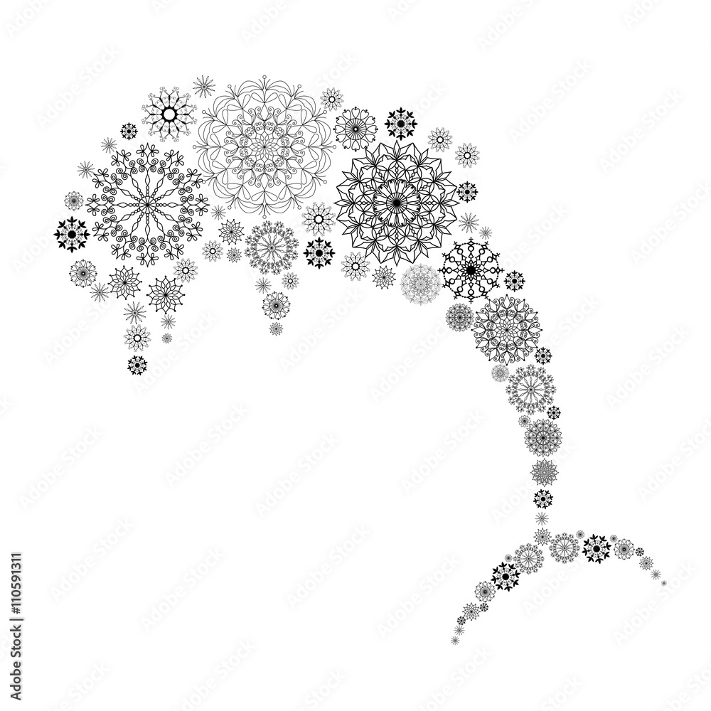 Abstract dolphin illustration with snowflakes ornament. Decorative element. Abstract dolphin illustration with snowflakes ornament. Decorative element.