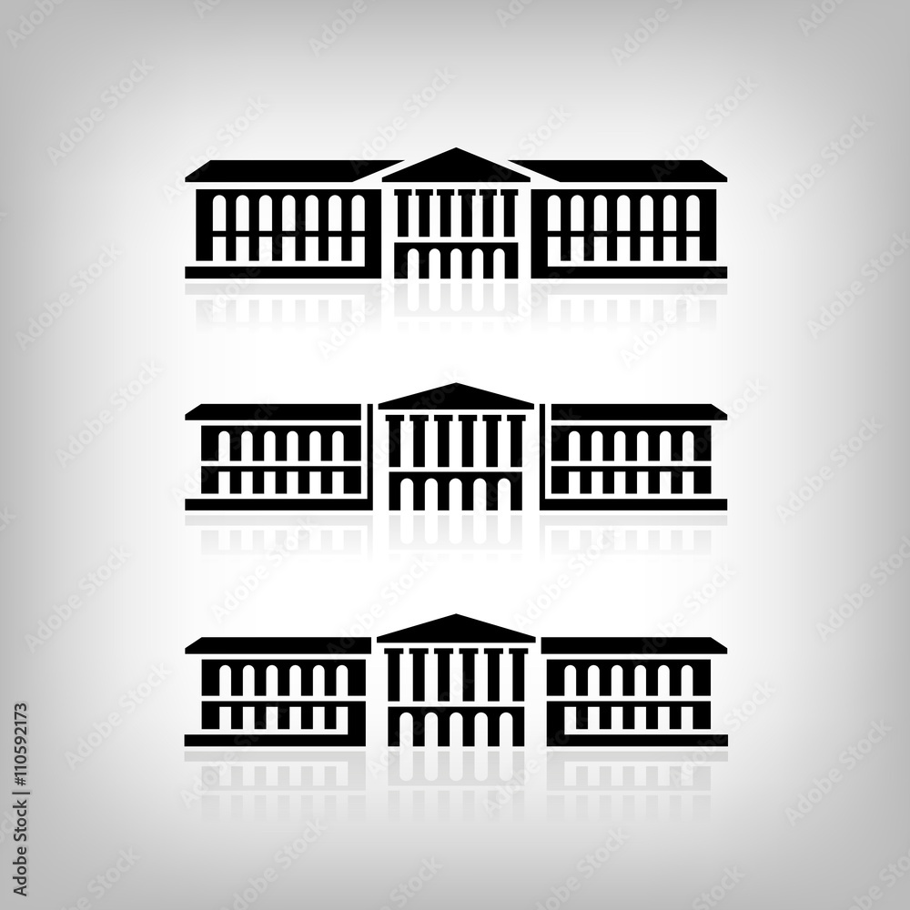 Set of 3 logos of buildings with columns. Vector