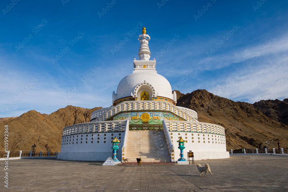 Tall Shanti Stupa near Leh, Ladakh, India Tall Shanti Stupa near Leh, Ladakh, India