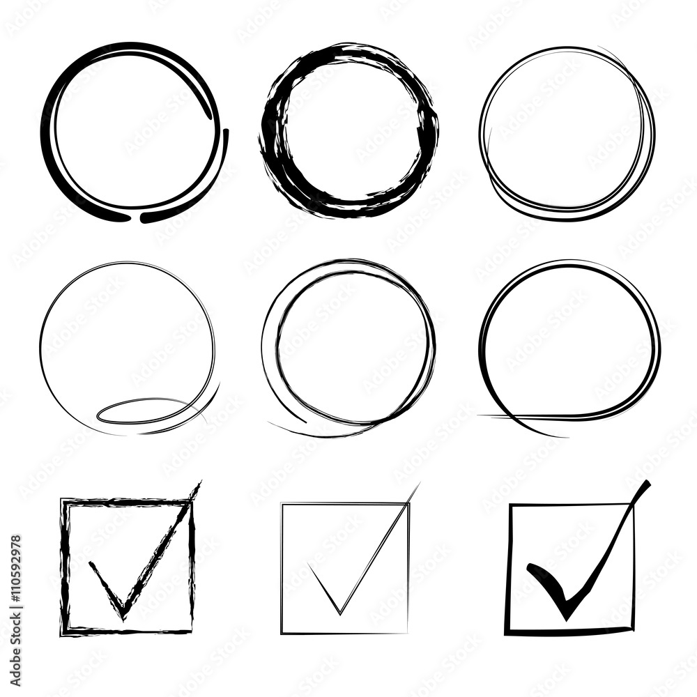 hand drawn check marks, and circle markers Stock Vector | Adobe Stock