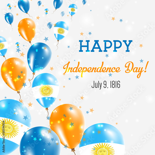 Argentina Independence Day Greeting Card. Flying Balloons in Argentina National Colors. Happy Independence Day Argentina Vector Illustration.