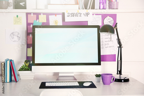 Stylish workplace with comp...
