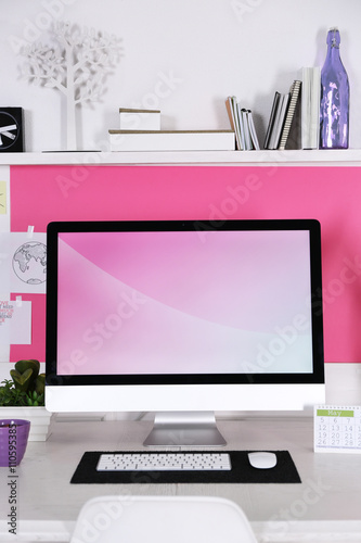 Stylish workplace with comp...