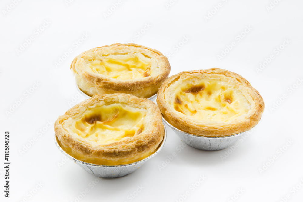 delicious portuguese egg tart on white background delicious portuguese egg tart on white background