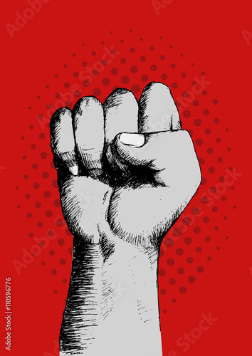 Sketch of a right fist on red background