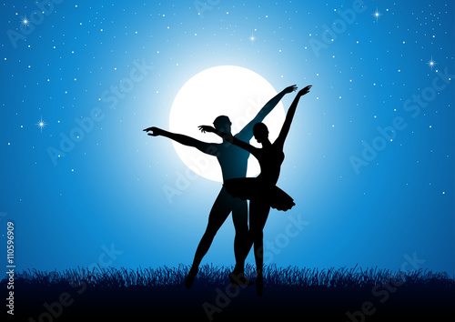 Silhouette illustration of a couple dancing ballet