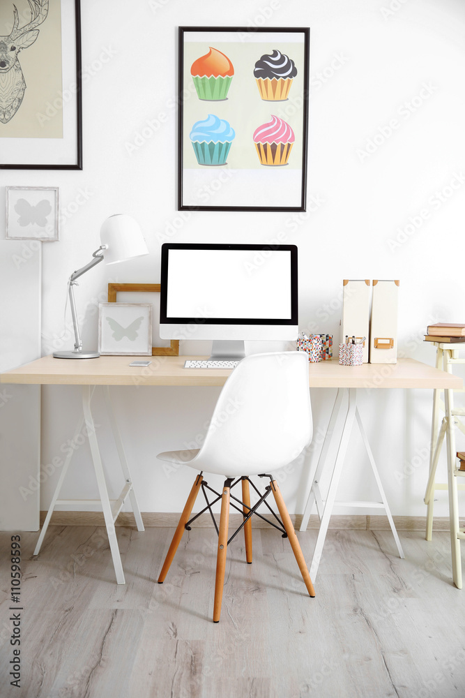 Fototapeta premium Stylish workplace with computer at home