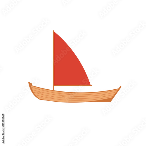 wooden sailboat on white background.