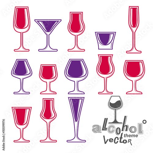 Classic vector goblets collection, martini, wineglass, cognac