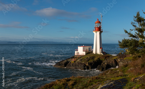 Sheringham Lighthouse on Vancouver Island British Columbia Canada on a beautiful spring morning.