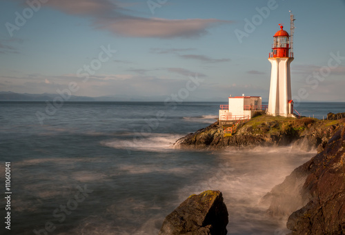Long exposure of Shearingham lighthouse on Vancouver Island British Columbia, Canada.