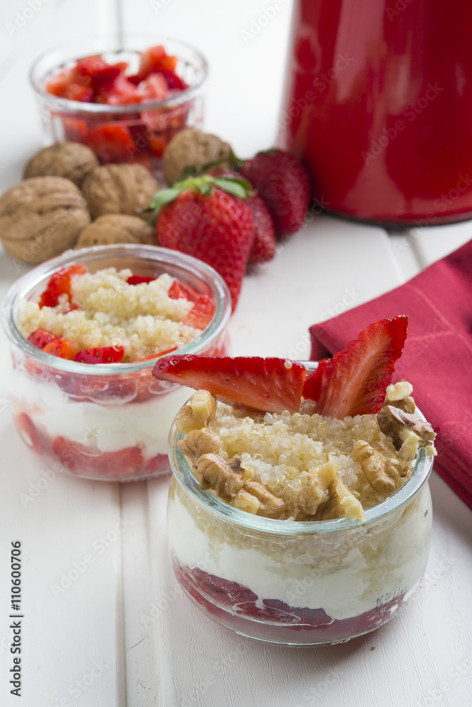Dessert Healthy, quinoa, strawberry, nuts and yogurt. Dessert Healthy, quinoa, strawberry, nuts and yogurt.