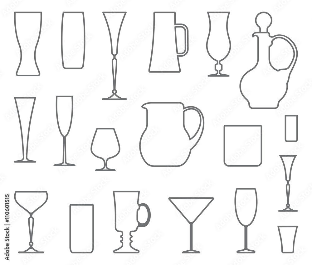 Glasswares. Vector outlines Glasswares. Vector outlines