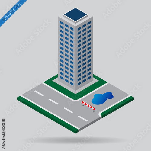 isometric city - junction, detour and skyscraper