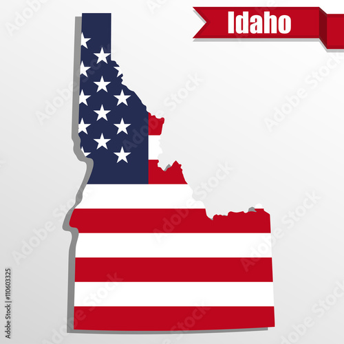 Idaho State map with US flag inside and ribbon