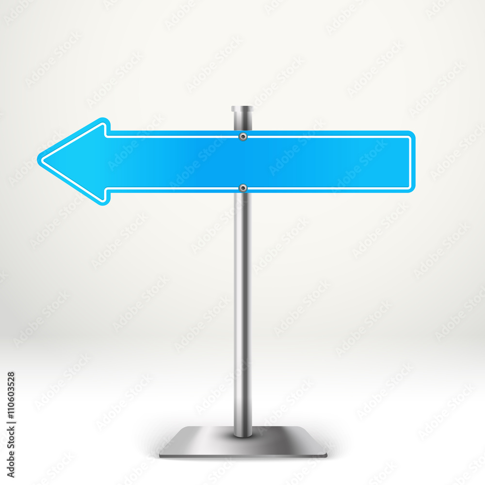 Blank metal arrow board. Template for a text. Direction to the l Blank metal arrow board. Template for a text. Direction to the l