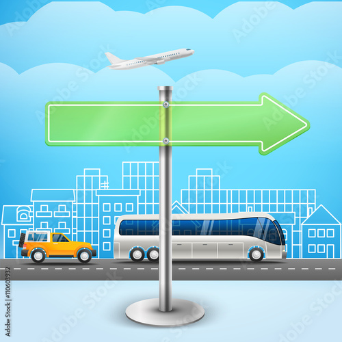 Blank glass arrow board. City trafic illustration. Template for