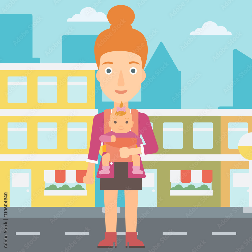 Woman holding baby in sling. Woman holding baby in sling.