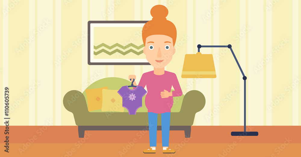 Pregnant woman with clothes for baby. Pregnant woman with clothes for baby.