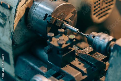 Vintage lathe.Selective focus and small depth of field. photo
