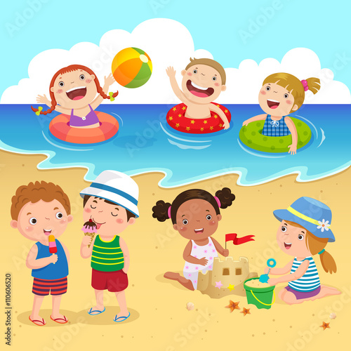 Happy kids having fun on the beach