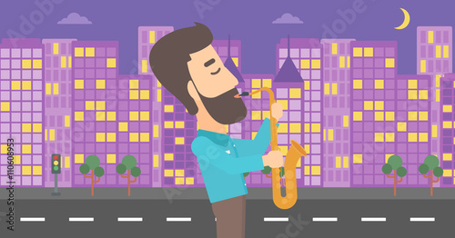 Musician playing saxophone.