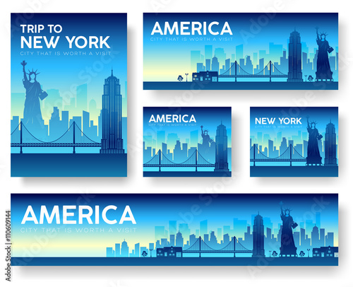 USA landscape vector banners set. Vector design illustration 