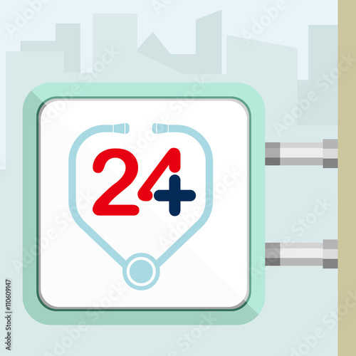 Twenty four available medical help. Stethoscope. Citylight conception.