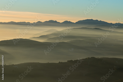 Mountains top on blue sky