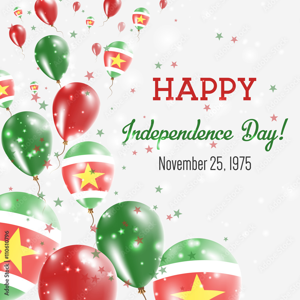 Suriname Independence Day Greeting Card. Flying Balloons in Suriname