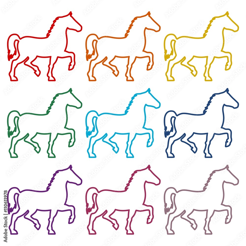 Horse silhouette line icons set 